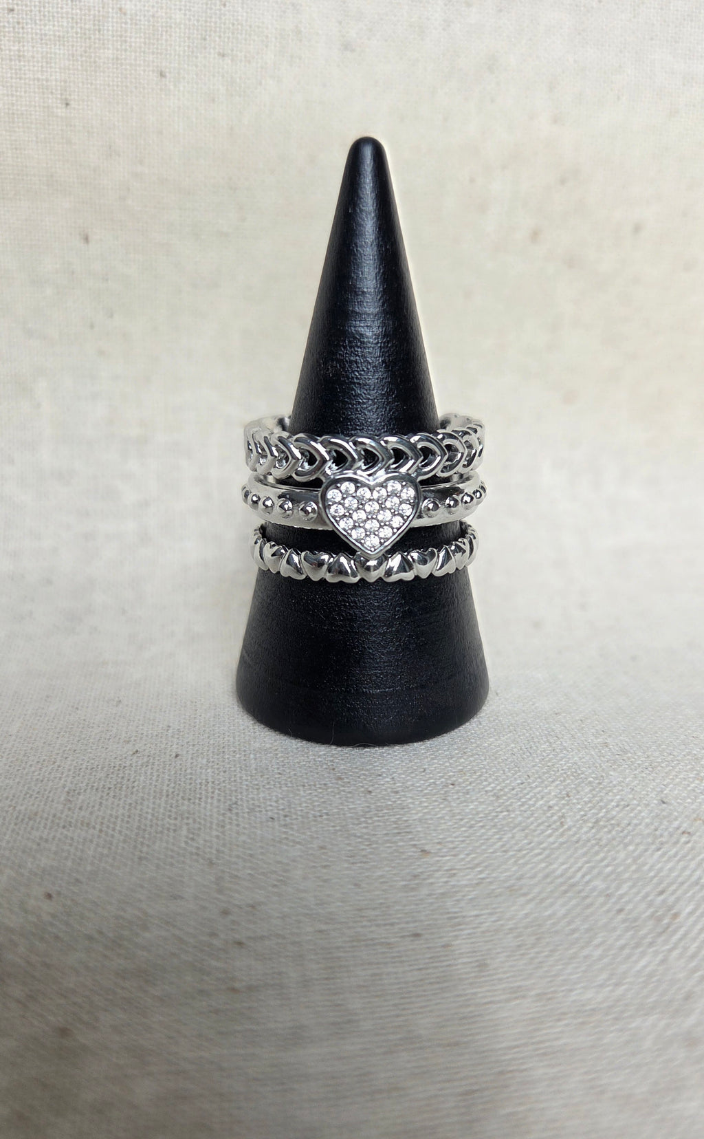 Triple ring met hart - zilver- en goudkleurig