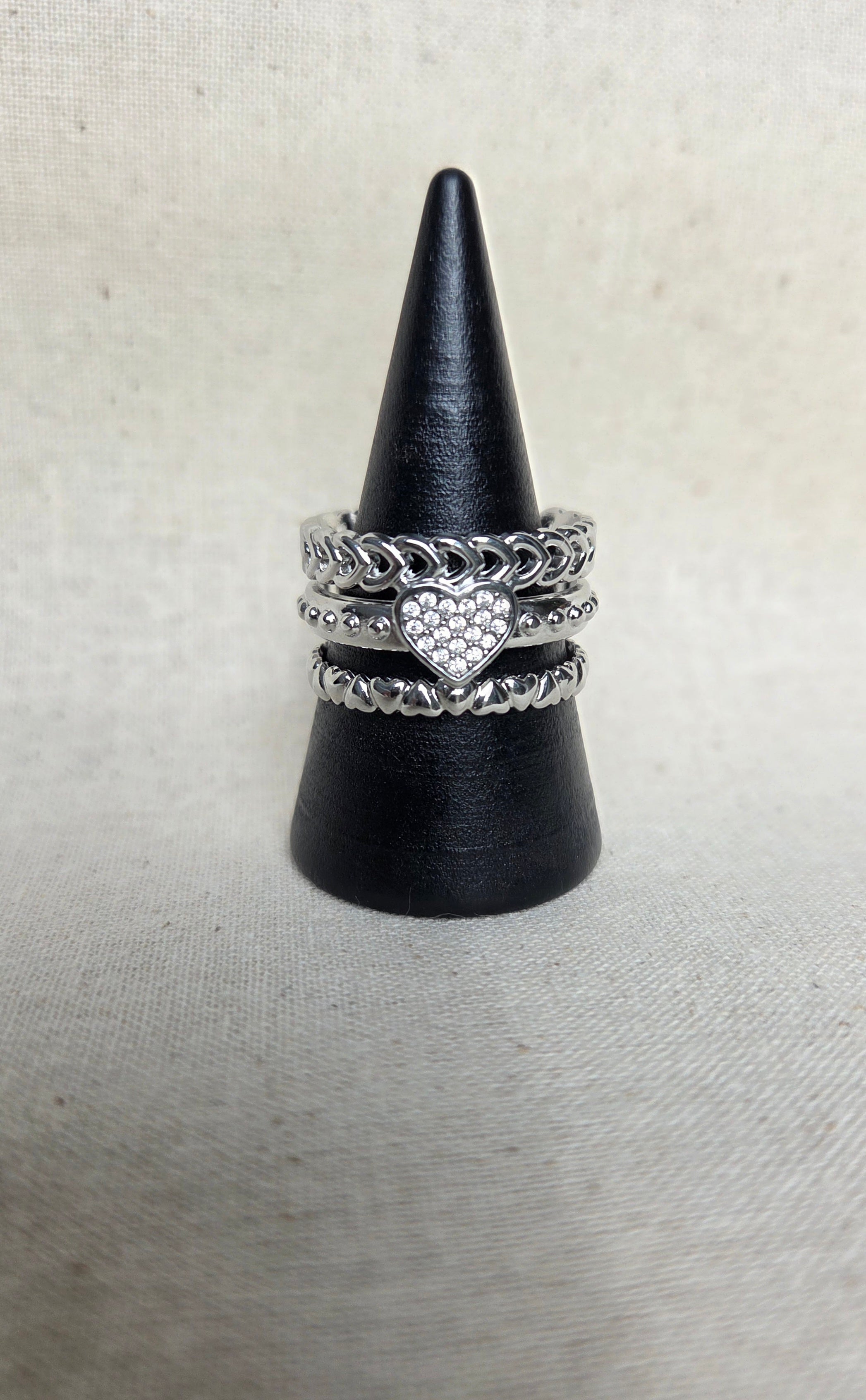 Triple ring met hart - zilver- en goudkleurig