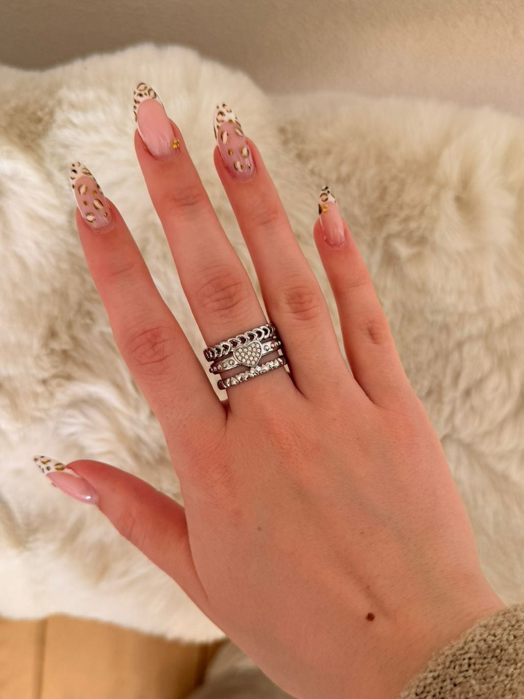 Triple ring met hart - zilver- en goudkleurig