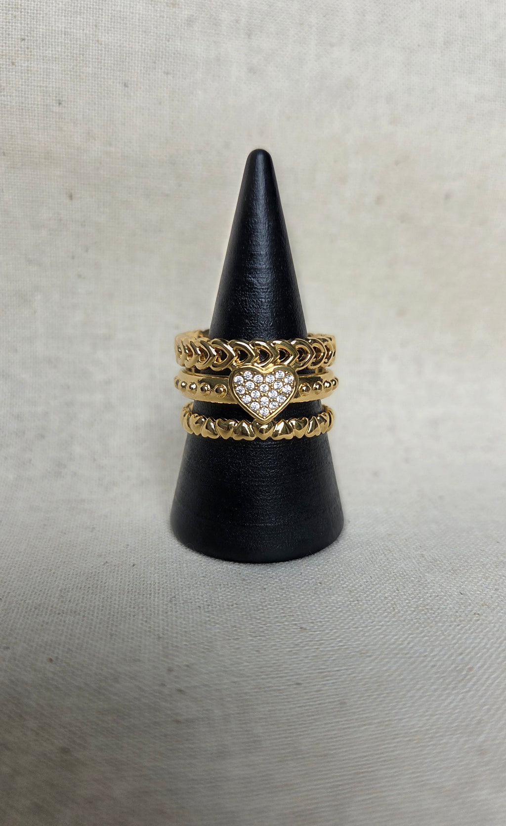 Triple ring met hart - zilver- en goudkleurig