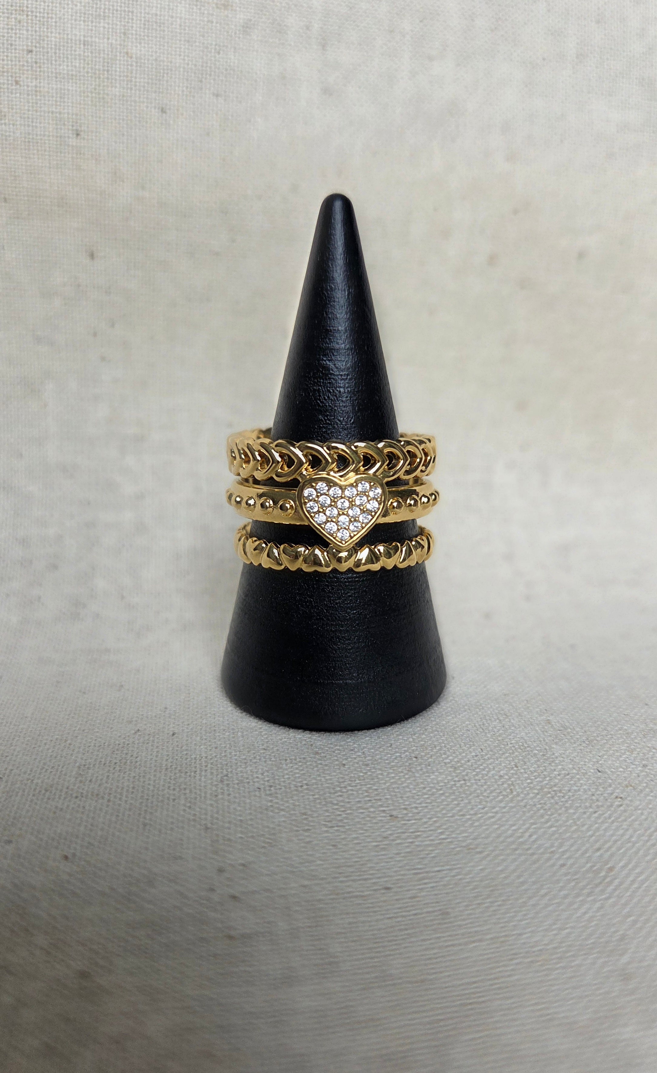 Triple ring met hart - zilver- en goudkleurig
