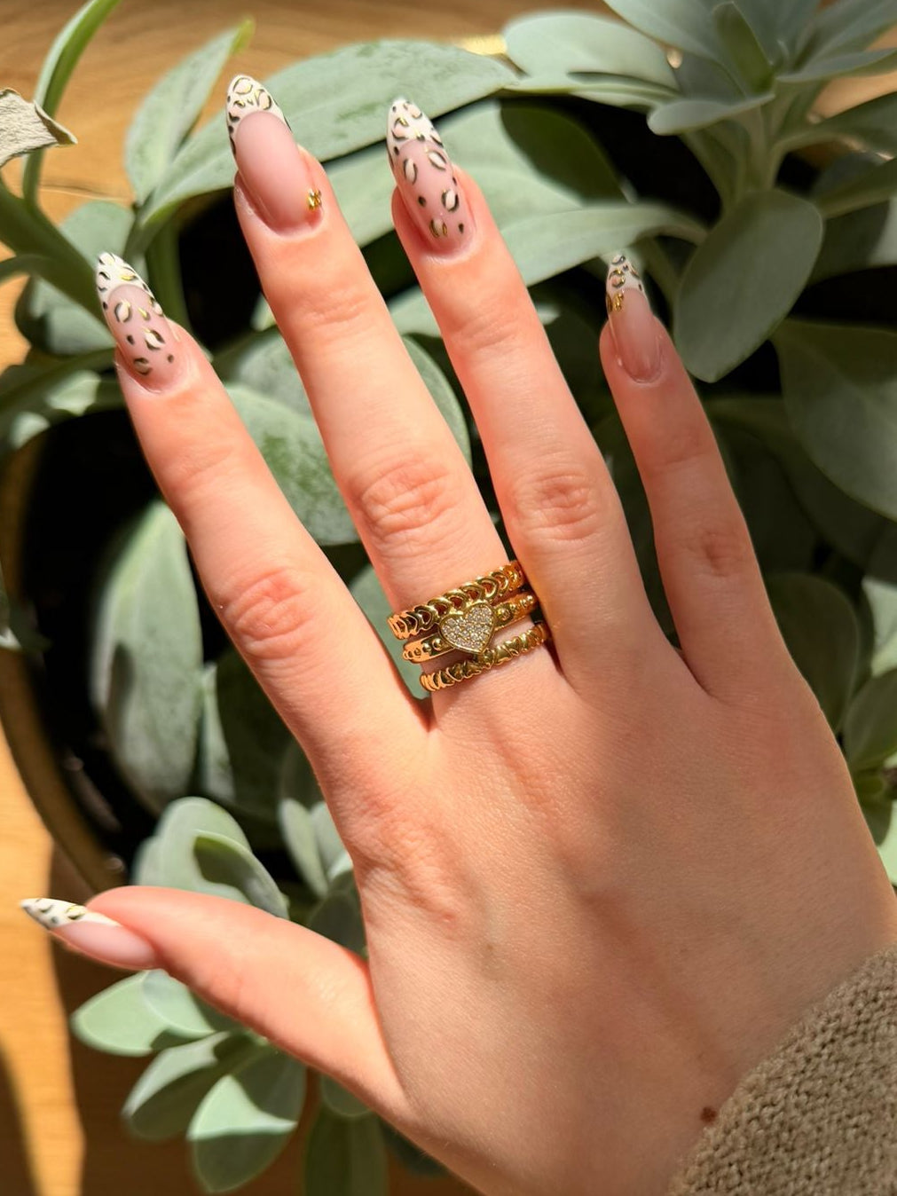 Triple ring met hart - zilver- en goudkleurig