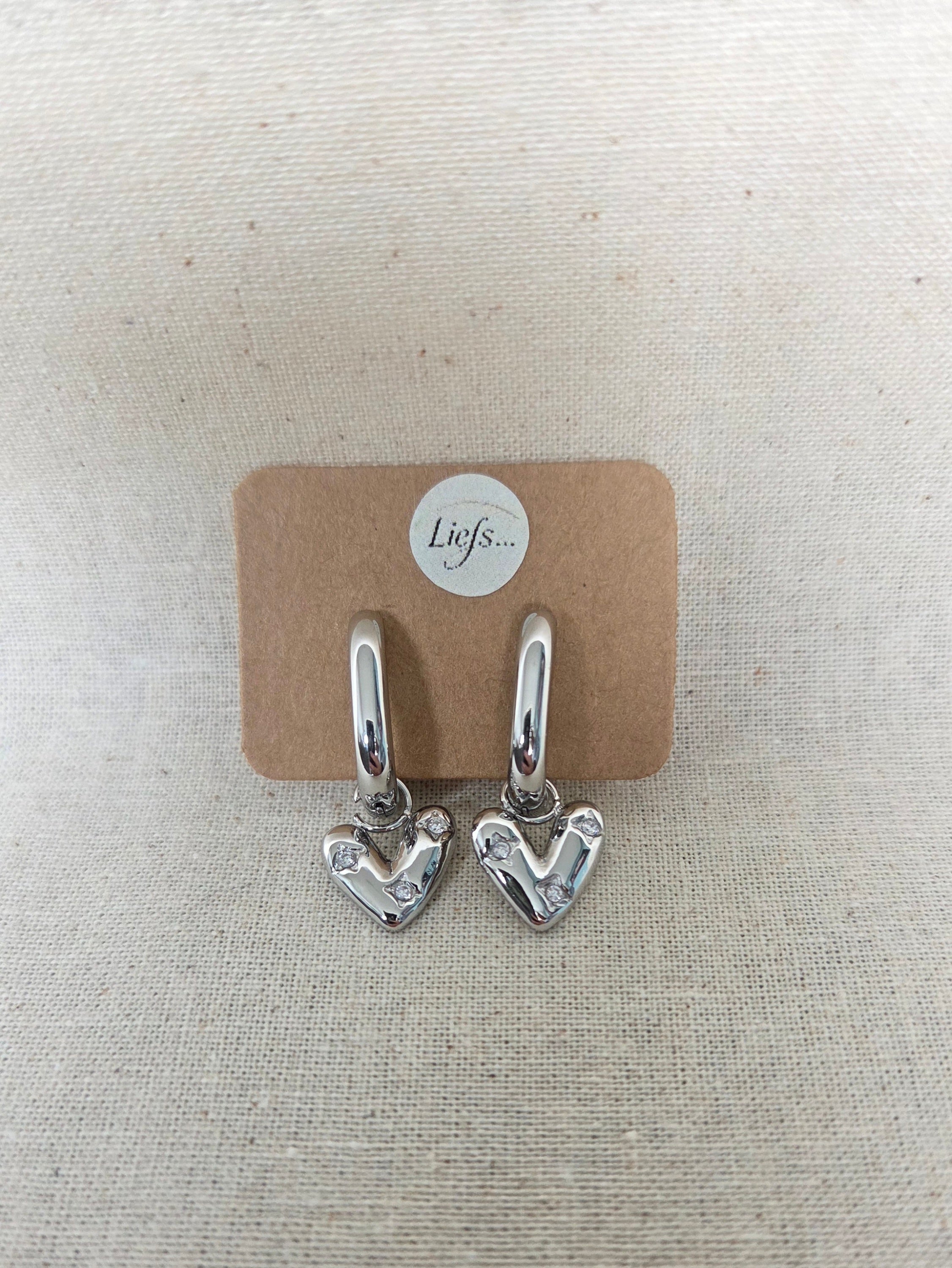 Oorbellen "Sparkling Hearts" - Bolle Hartjes Hoop Earings