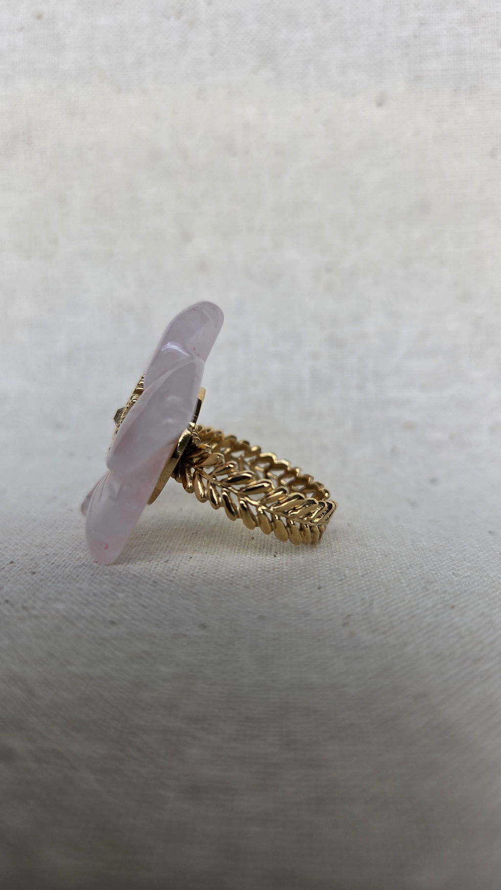 Ring "Rose Quartz Dream" - Verstelbare Bloemen Statement Ring