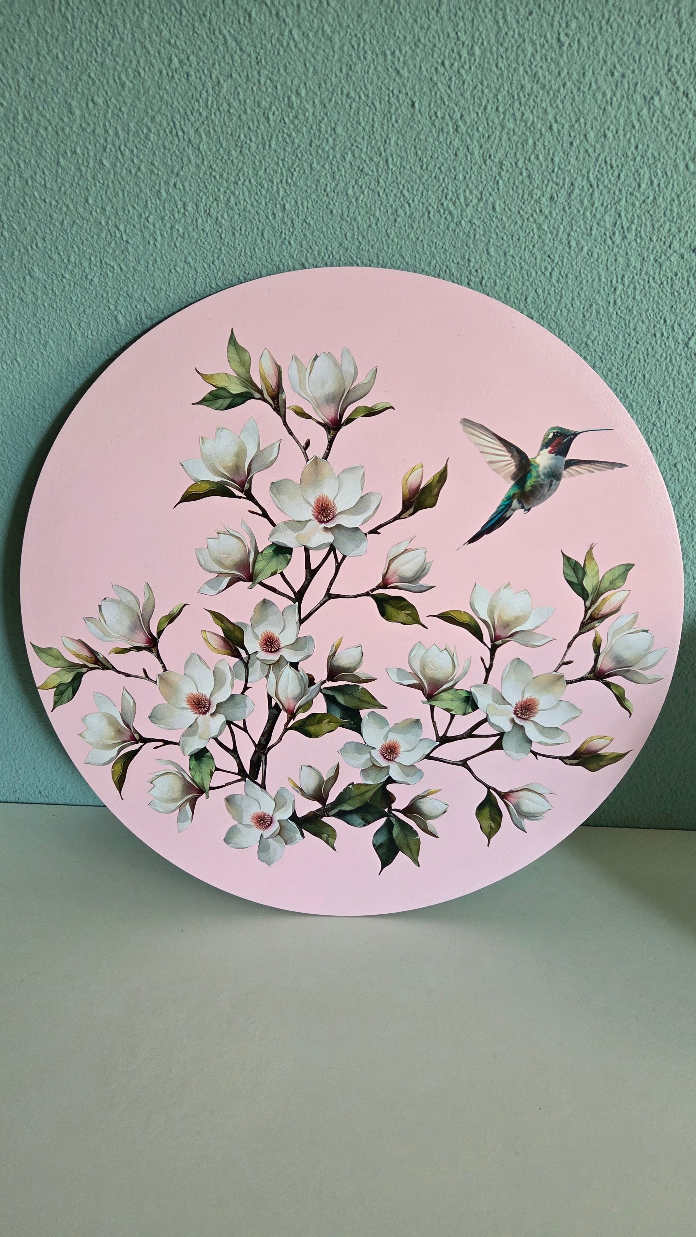 Muurcirkel 'Magnolia & Hummingbird'